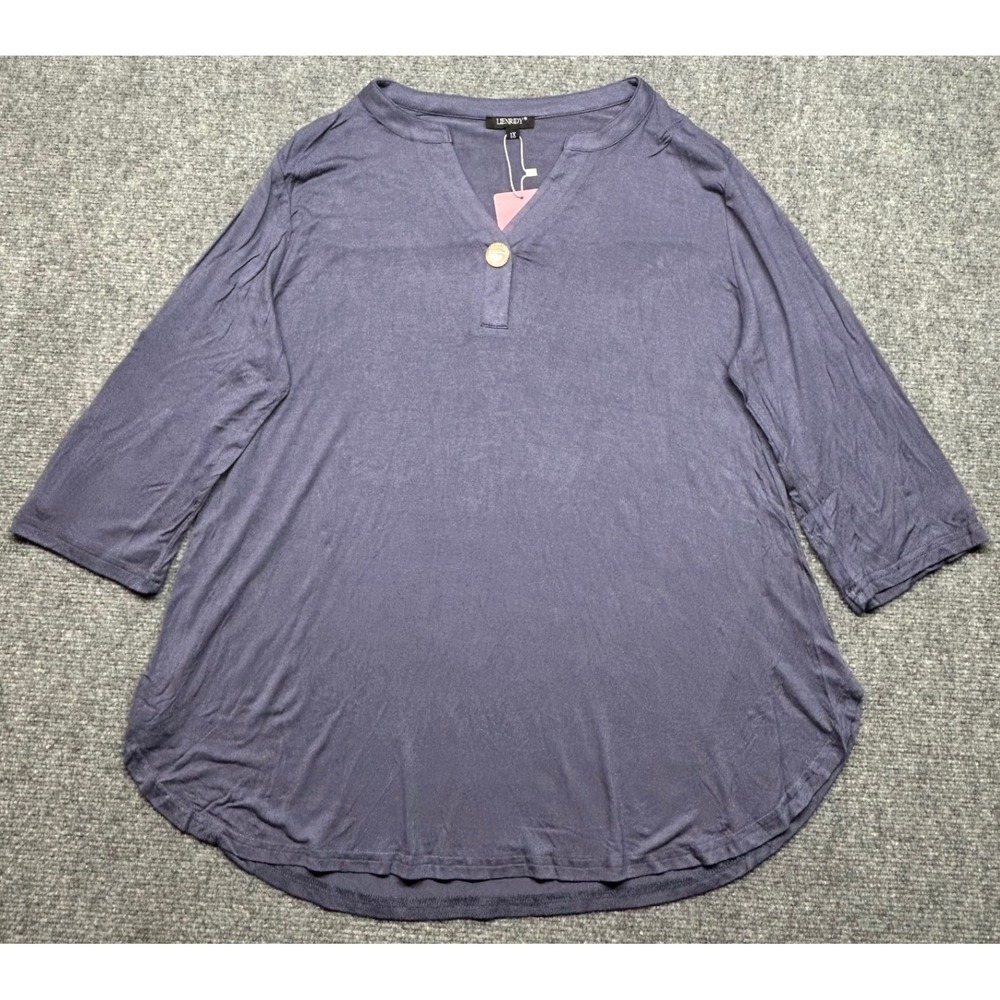 LIENRIDY Tunic Top Blouse Womens 1X Purple 3/4 Sleeve V-Neck Pullover Stretch